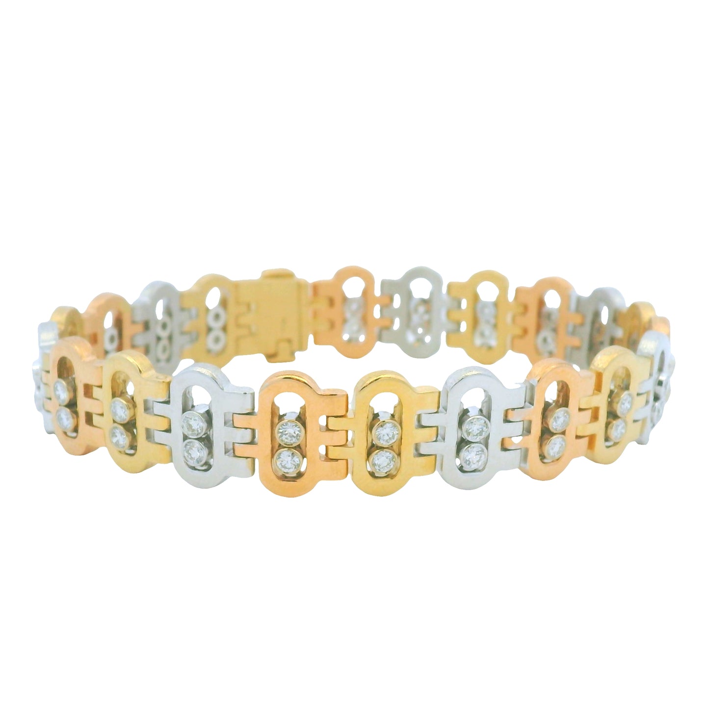 14k Tri-Color Natural Diamond Floating Accent Oval Link Bracelet