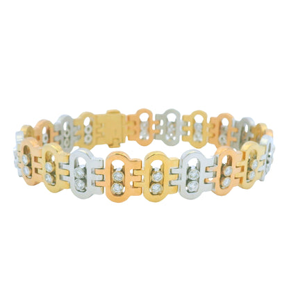 14k Tri-Color Natural Diamond Floating Accent Oval Link Bracelet