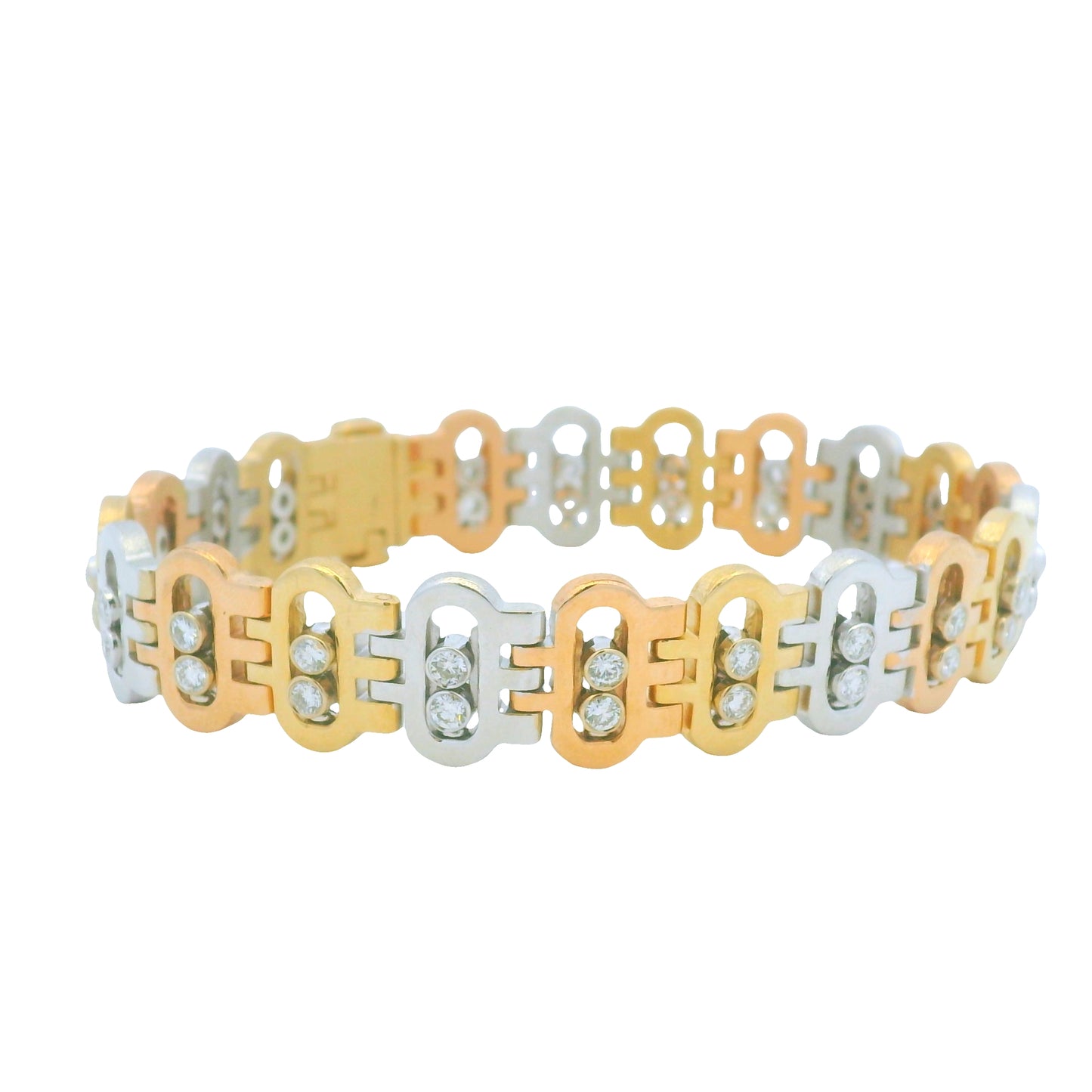 14k Tri-Color Natural Diamond Floating Accent Oval Link Bracelet