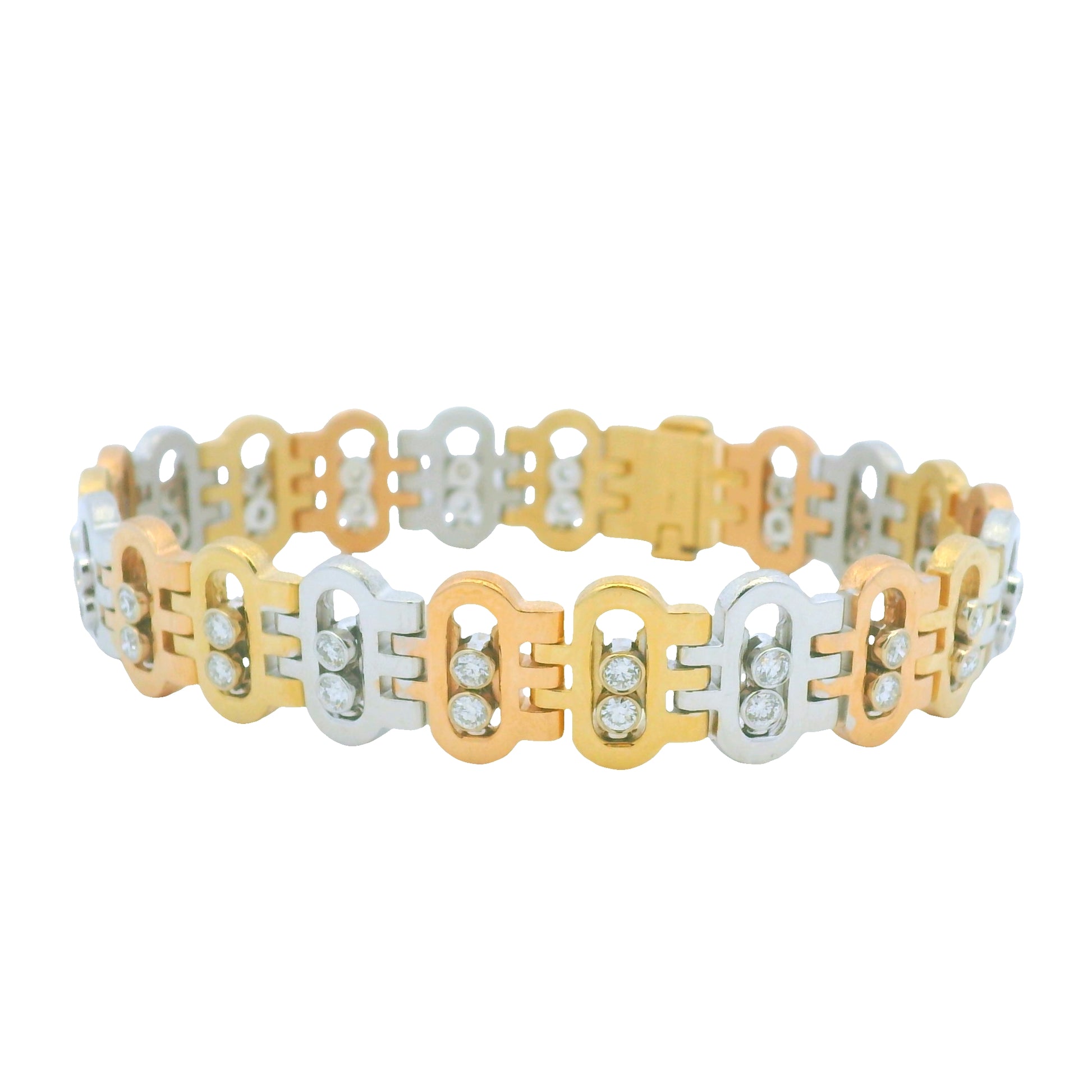 14k Tri-Color Natural Diamond Floating Accent Oval Link Bracelet