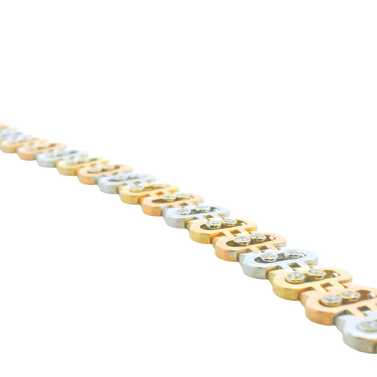 14k Tri-Color Natural Diamond Floating Accent Oval Link Bracelet