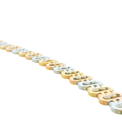 14k Tri-Color Natural Diamond Floating Accent Oval Link Bracelet