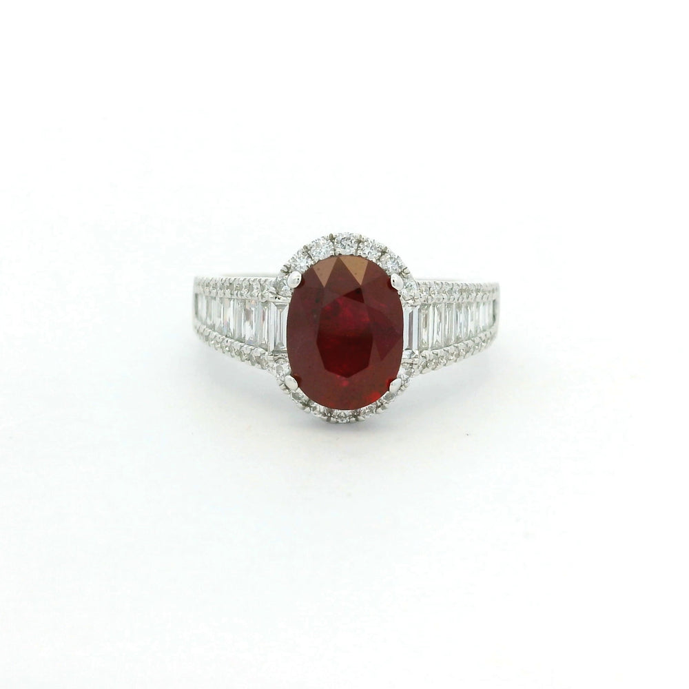 GIA 18K White Gold 2.45 Carat Mozambique Ruby & Natural Diamond Ring