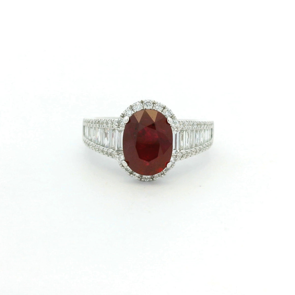 GIA 18K White Gold 2.45 Carat Mozambique Ruby & Natural Diamond Ring