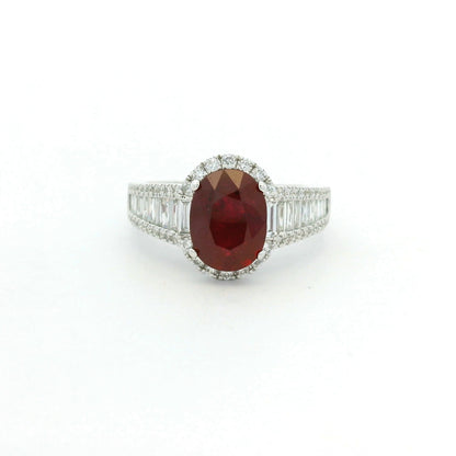 GIA 18K White Gold 2.45 Carat Mozambique Ruby & Natural Diamond Ring