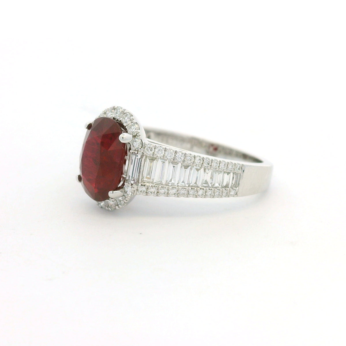 GIA 18K White Gold 2.45 Carat Mozambique Ruby & Natural Diamond Ring