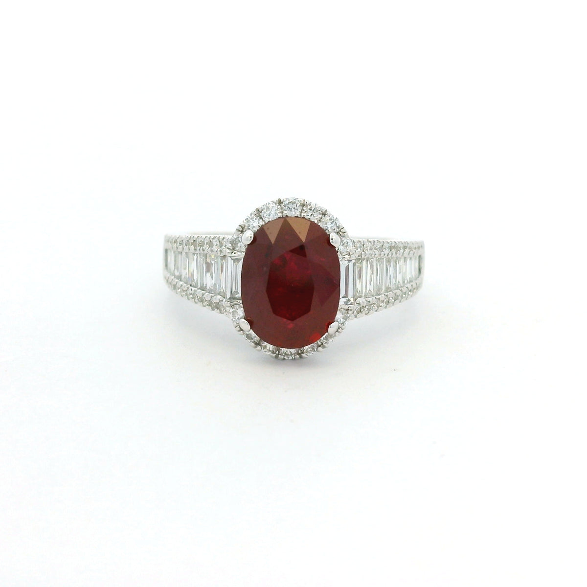 GIA 18K White Gold 2.45 Carat Mozambique Ruby & Natural Diamond Ring