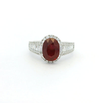 GIA 18K White Gold 2.45 Carat Mozambique Ruby & Natural Diamond Ring