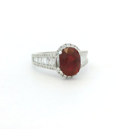 GIA 18K White Gold 2.45 Carat Mozambique Ruby & Natural Diamond Ring
