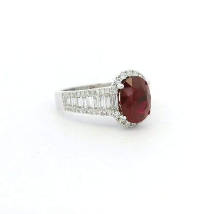 GIA 18K White Gold 2.45 Carat Mozambique Ruby & Natural Diamond Ring