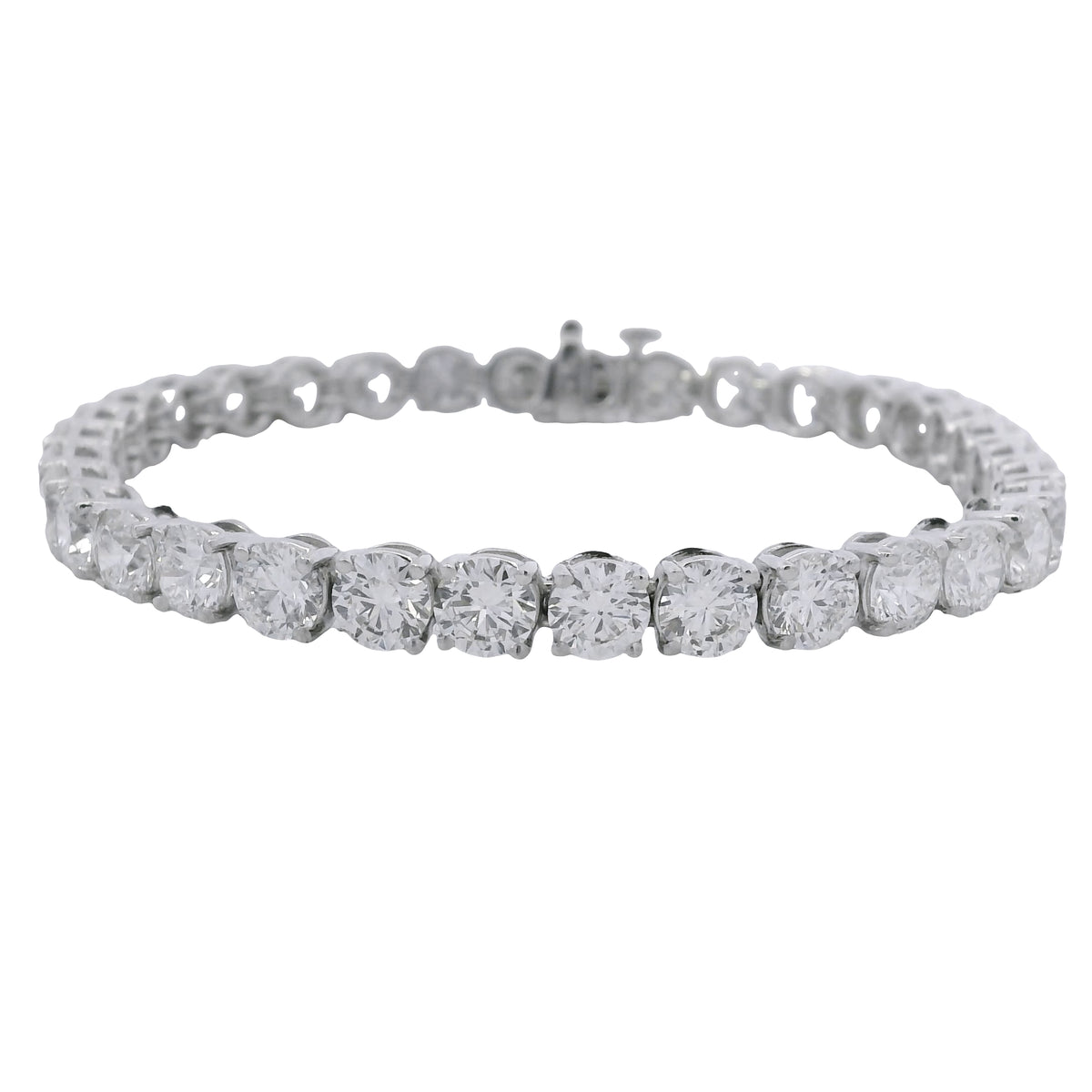 14K White Gold Natural 17.08 Carat Round Brilliant Cut Diamond Tennis Bracelet