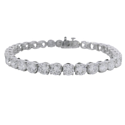 14K White Gold Natural 17.08 Carat Round Brilliant Cut Diamond Tennis Bracelet