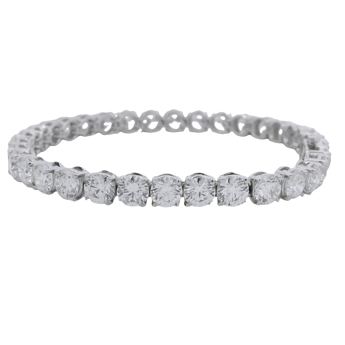14K White Gold Natural 17.08 Carat Round Brilliant Cut Diamond Tennis Bracelet