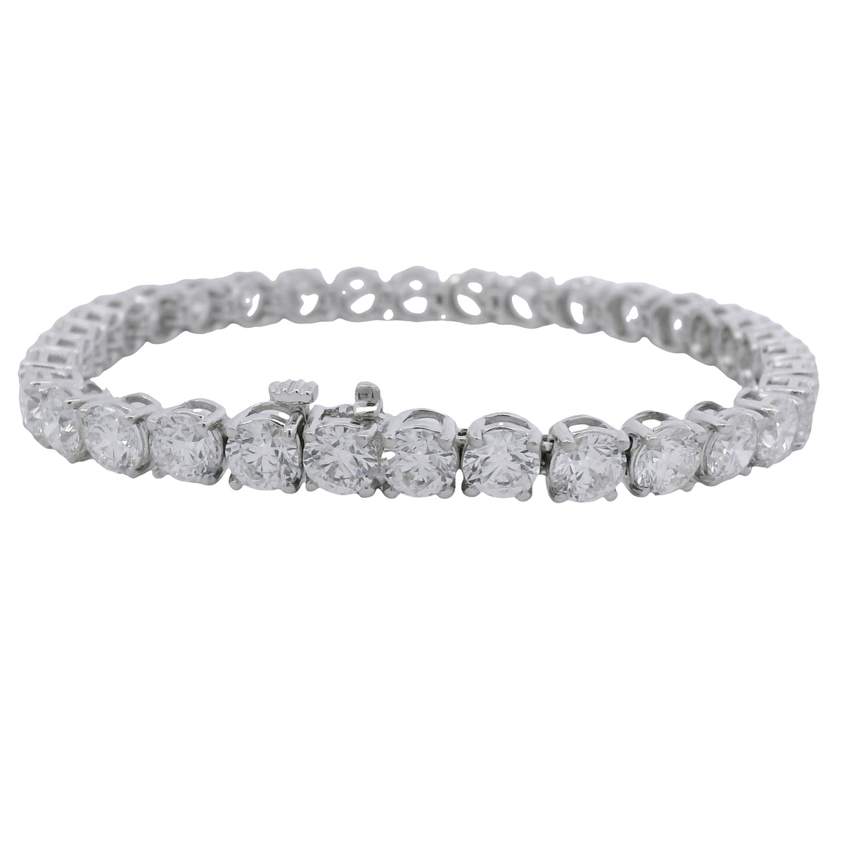 14K White Gold Natural 17.08 Carat Round Brilliant Cut Diamond Tennis Bracelet