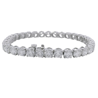 14K White Gold Natural 17.08 Carat Round Brilliant Cut Diamond Tennis Bracelet