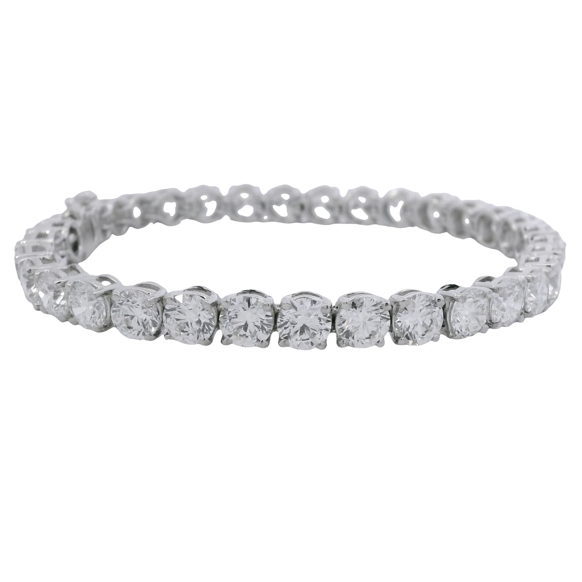14K White Gold Natural 17.08 Carat Round Brilliant Cut Diamond Tennis Bracelet