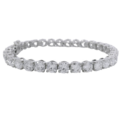 14K White Gold Natural 17.08 Carat Round Brilliant Cut Diamond Tennis Bracelet