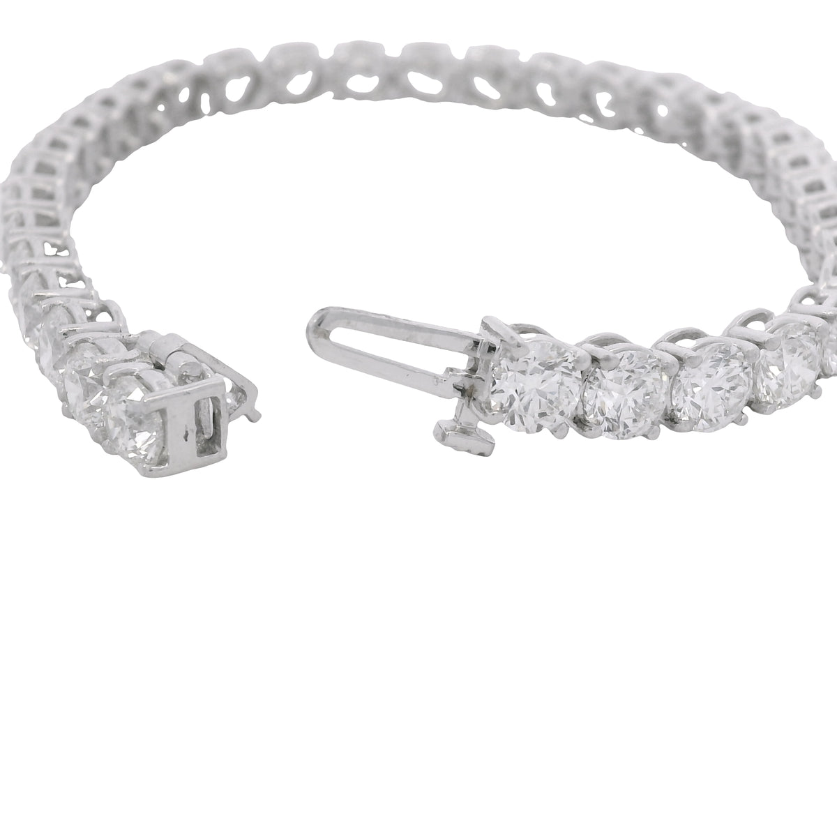 14K White Gold Natural 17.08 Carat Round Brilliant Cut Diamond Tennis Bracelet