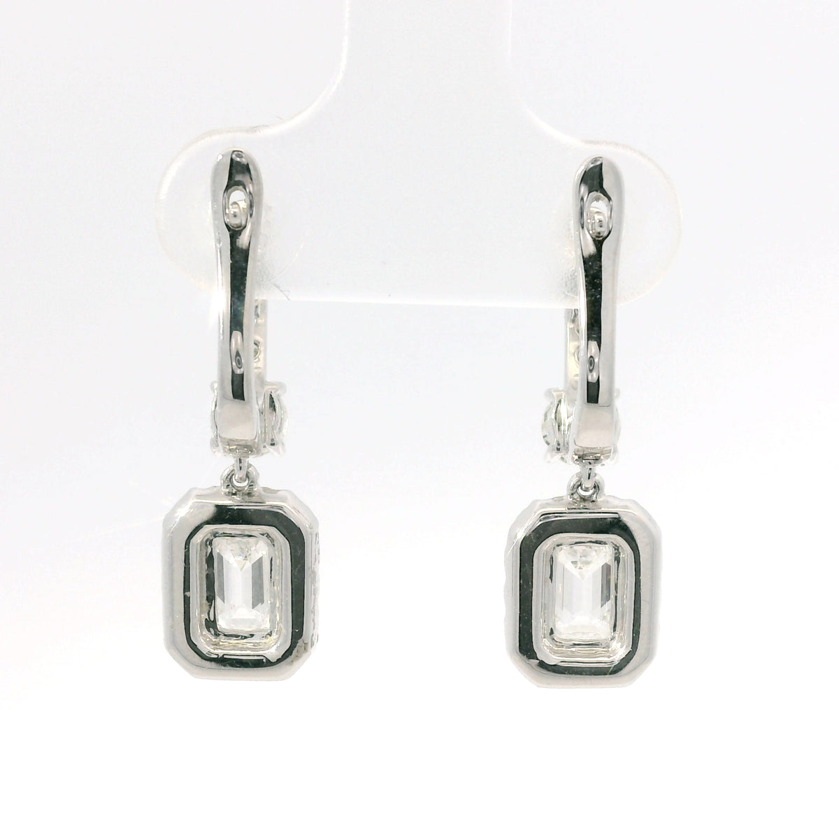 14K White Gold Natural 2.29 Carat Emerald Cut & Round Diamond Drop Earrings