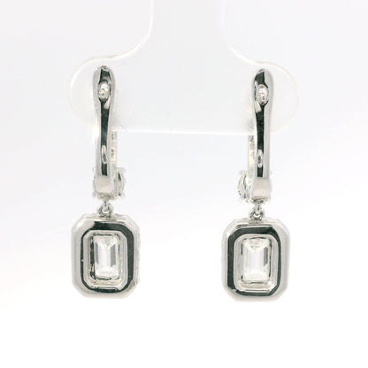 14K White Gold Natural 2.29 Carat Emerald Cut & Round Diamond Drop Earrings