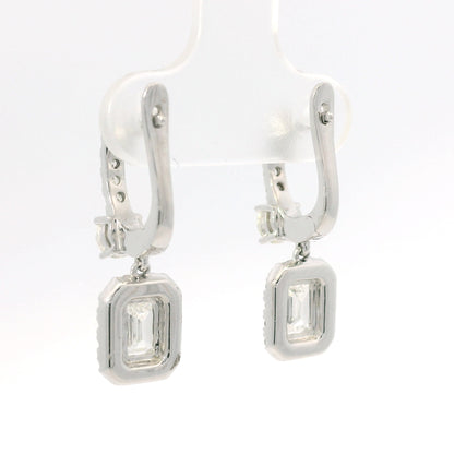 14K White Gold Natural 2.29 Carat Emerald Cut & Round Diamond Drop Earrings