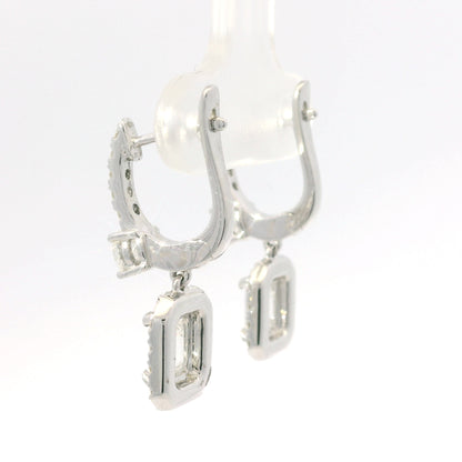 14K White Gold Natural 2.29 Carat Emerald Cut & Round Diamond Drop Earrings