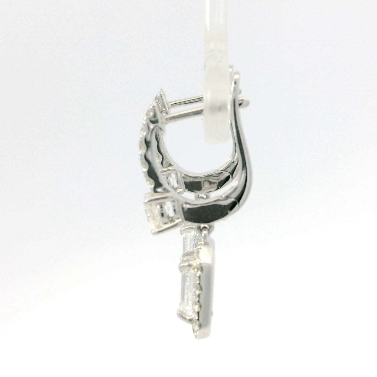 14K White Gold Natural 2.29 Carat Emerald Cut & Round Diamond Drop Earrings