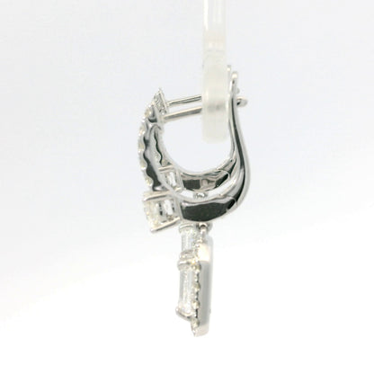 14K White Gold Natural 2.29 Carat Emerald Cut & Round Diamond Drop Earrings