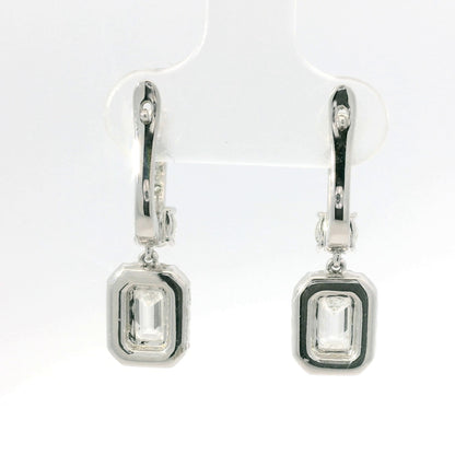 14K White Gold Natural 2.29 Carat Emerald Cut & Round Diamond Drop Earrings