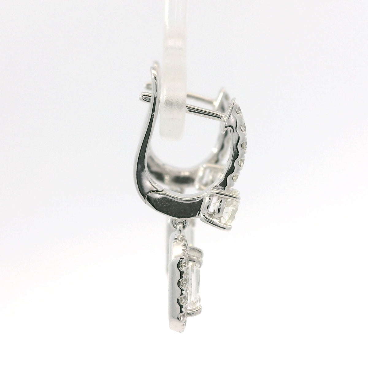 14K White Gold Natural 2.29 Carat Emerald Cut & Round Diamond Drop Earrings