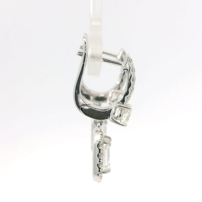 14K White Gold Natural 2.29 Carat Emerald Cut & Round Diamond Drop Earrings