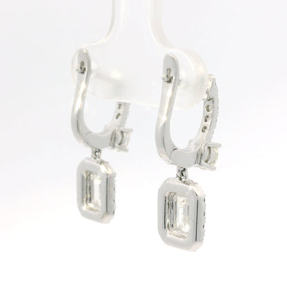 14K White Gold Natural 2.29 Carat Emerald Cut & Round Diamond Drop Earrings