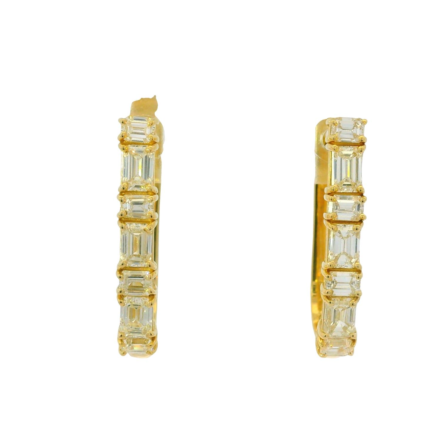 14K Yellow Gold Natural 1.72 Carat Baguette Diamond Huggie Earrings