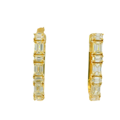 14K Yellow Gold Natural 1.72 Carat Baguette Diamond Huggie Earrings