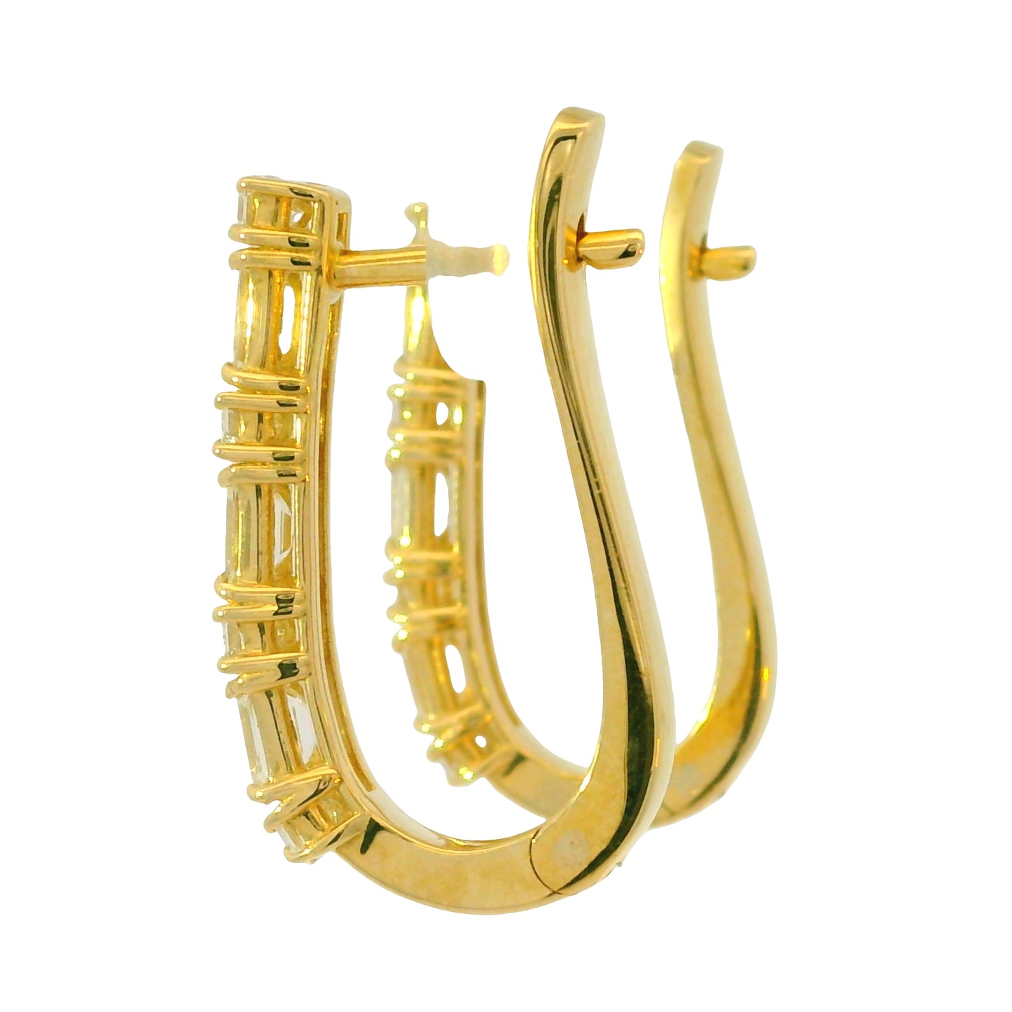 14K Yellow Gold Natural 1.72 Carat Baguette Diamond Huggie Earrings