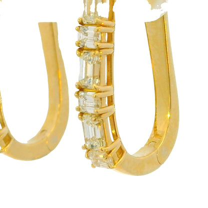 14K Yellow Gold Natural 1.72 Carat Baguette Diamond Huggie Earrings