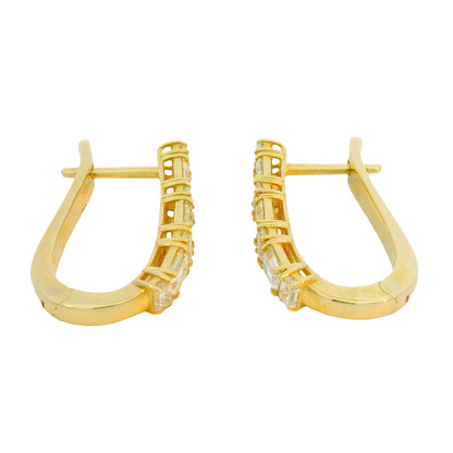 14K Yellow Gold Natural 1.72 Carat Baguette Diamond Huggie Earrings