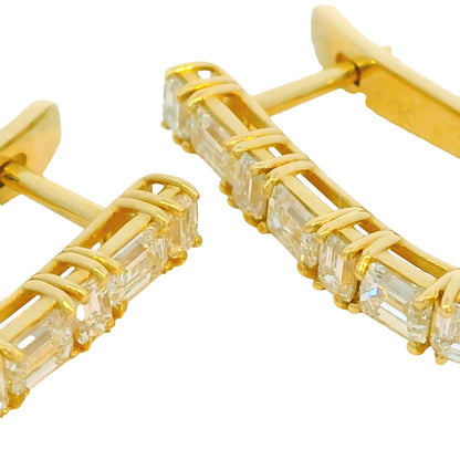 14K Yellow Gold Natural 1.72 Carat Baguette Diamond Huggie Earrings
