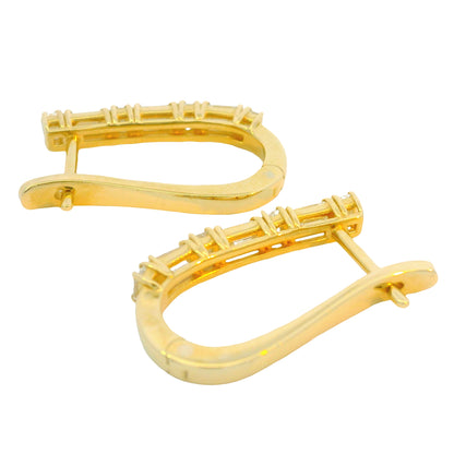 14K Yellow Gold Natural 1.72 Carat Baguette Diamond Huggie Earrings