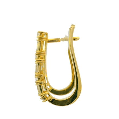 14K Yellow Gold Natural 1.72 Carat Baguette Diamond Huggie Earrings