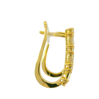 14K Yellow Gold Natural 1.72 Carat Baguette Diamond Huggie Earrings