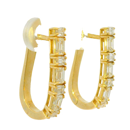 14K Yellow Gold Natural 1.72 Carat Baguette Diamond Huggie Earrings