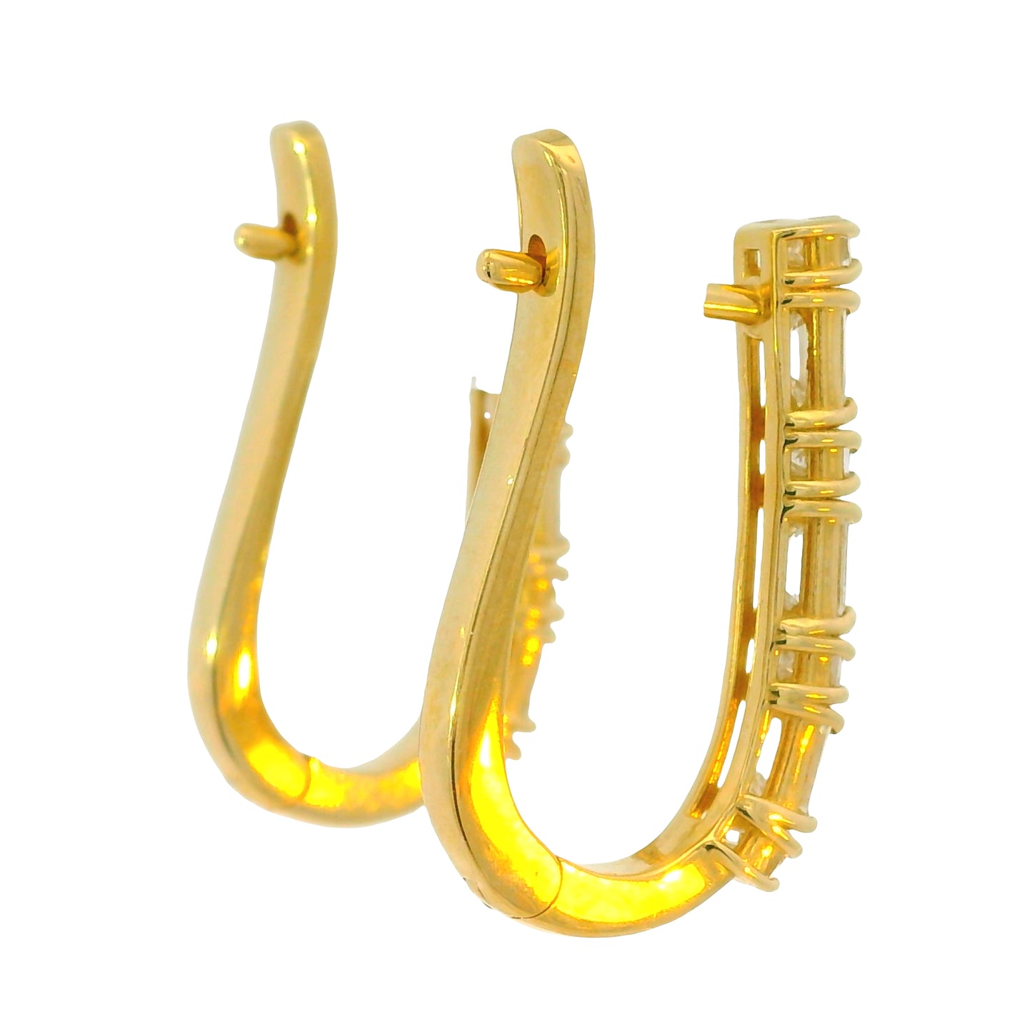 14K Yellow Gold Natural 1.72 Carat Baguette Diamond Huggie Earrings