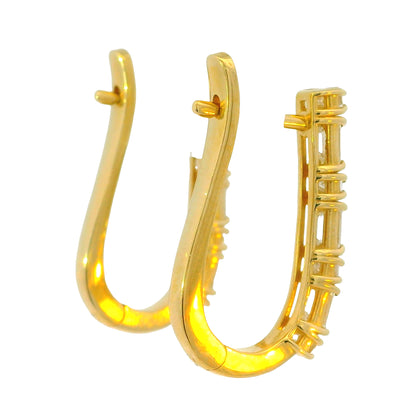 14K Yellow Gold Natural 1.72 Carat Baguette Diamond Huggie Earrings