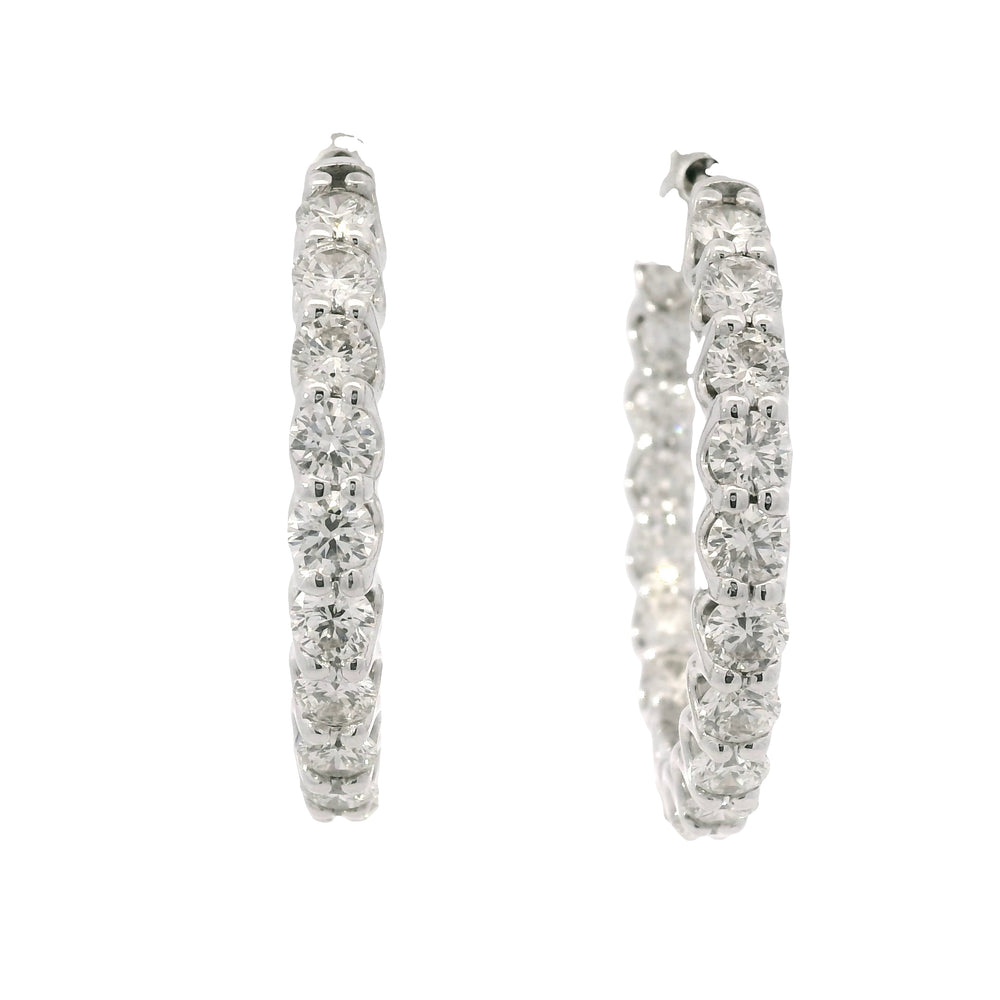 14K White Gold Natural 5.97 Carat Round Brilliant Cut Diamond Hoop Earrings — product photo 2