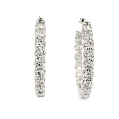 14K White Gold Natural 5.97 Carat Round Brilliant Cut Diamond Hoop Earrings