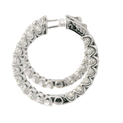 14K White Gold Natural 5.97 Carat Round Brilliant Cut Diamond Hoop Earrings