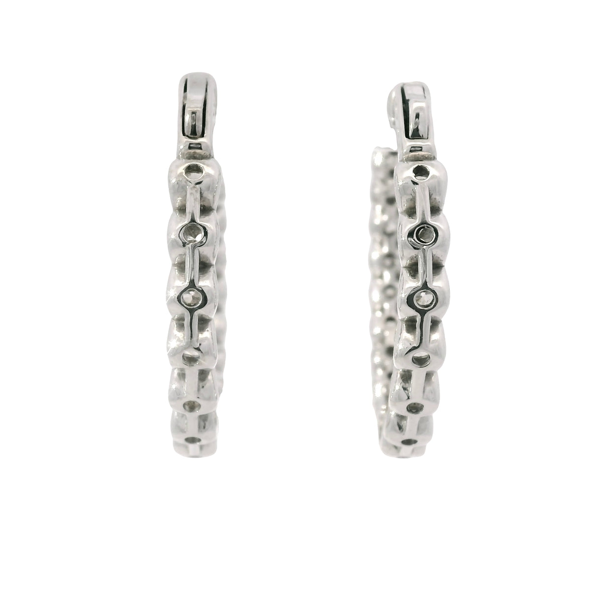 14K White Gold Natural 5.97 Carat Round Brilliant Cut Diamond Hoop Earrings