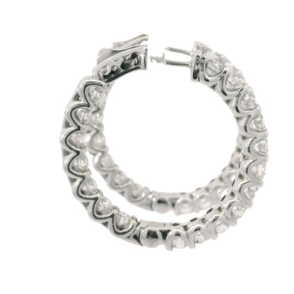 14K White Gold Natural 5.97 Carat Round Brilliant Cut Diamond Hoop Earrings