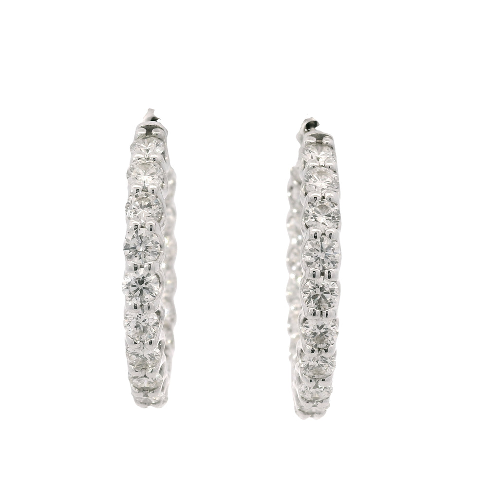 14K White Gold Natural 5.97 Carat Round Brilliant Cut Diamond Hoop Earrings — product photo 1